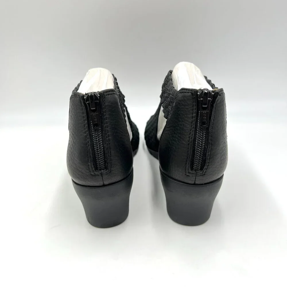 Comfortiva Womens Size‎ 6.5 Black Leather Textile Woven Wedges Sandals Shoes